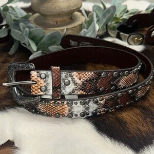 NWT Angel Ranch Studded Snakeskin Belt - Brown and Cream